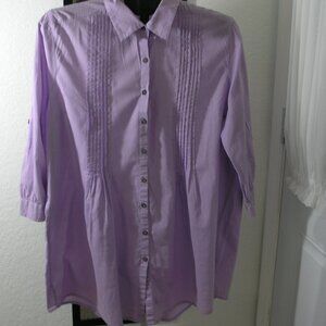 FYLO Lightweight Tunic Shirt Lavender roll up sleeve size XL 100 % cotton
